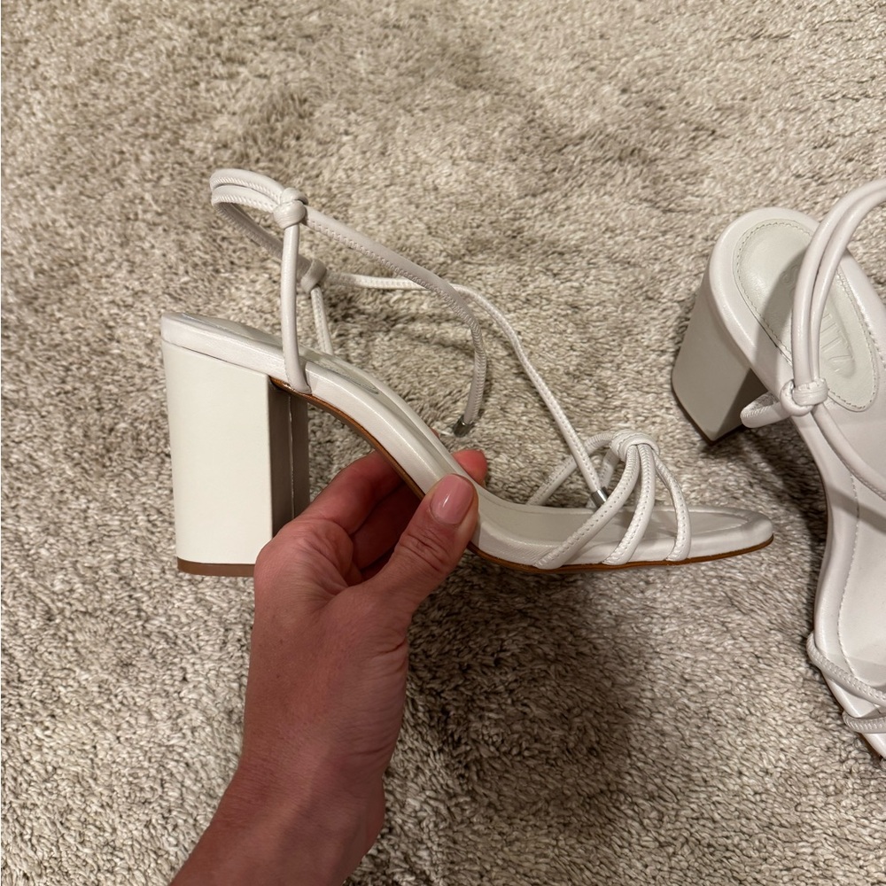 Shutz white block heel sandal with ankle tie strap size 9.5